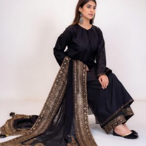 Women Black Traditional Suit with Heavy Dupatta