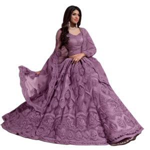 Embroidered Thread Work Semi-Stitched Lehenga (FREE SIZE)