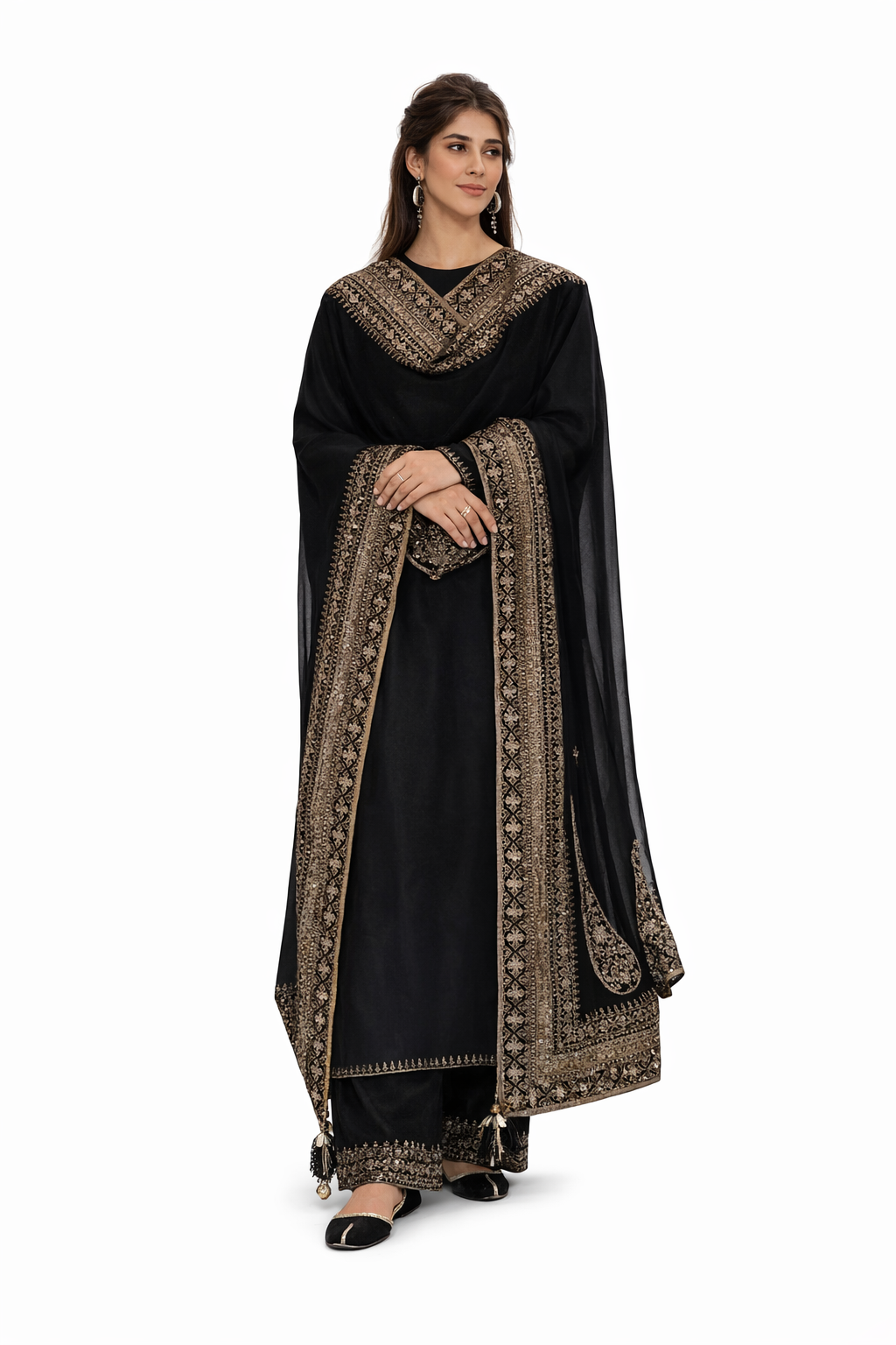 Women Black Traditional Suit with Heavy Dupatta