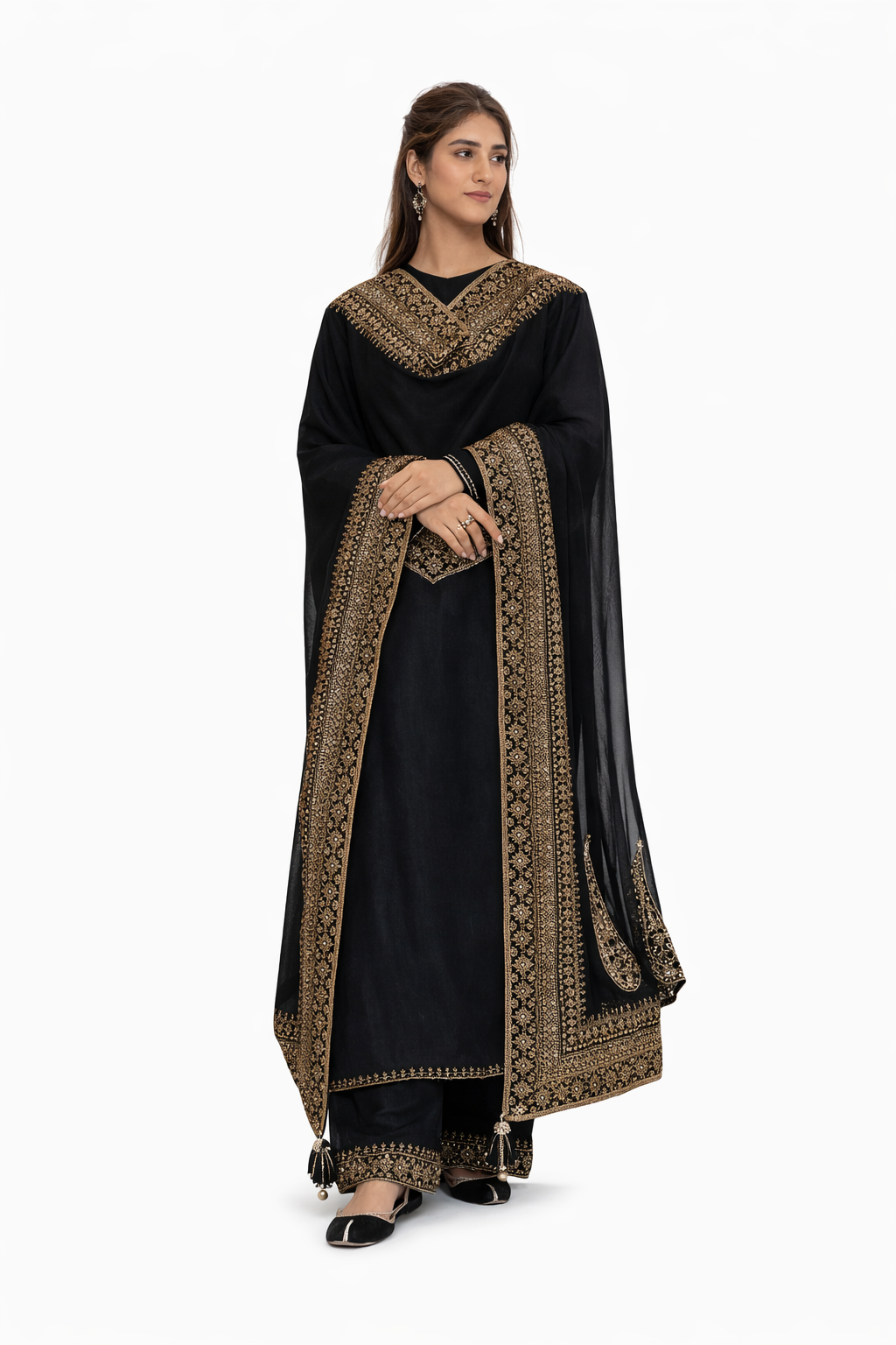 Women Black Traditional Suit with Heavy Dupatta