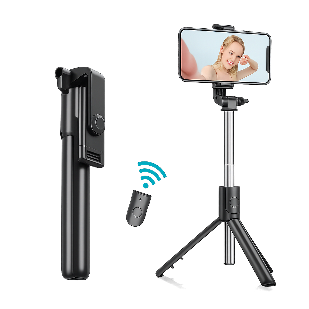 Multifunctional Bluetooth Extendable Selfie Sticks with Flash, Detachable Wireless Remote Tripod Stand for Mobile Phones (Black)