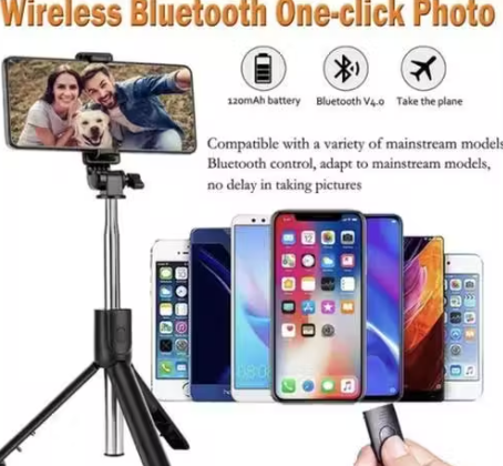 Multifunctional Bluetooth Extendable Selfie Sticks with Flash, Detachable Wireless Remote Tripod Stand for Mobile Phones (Black)
