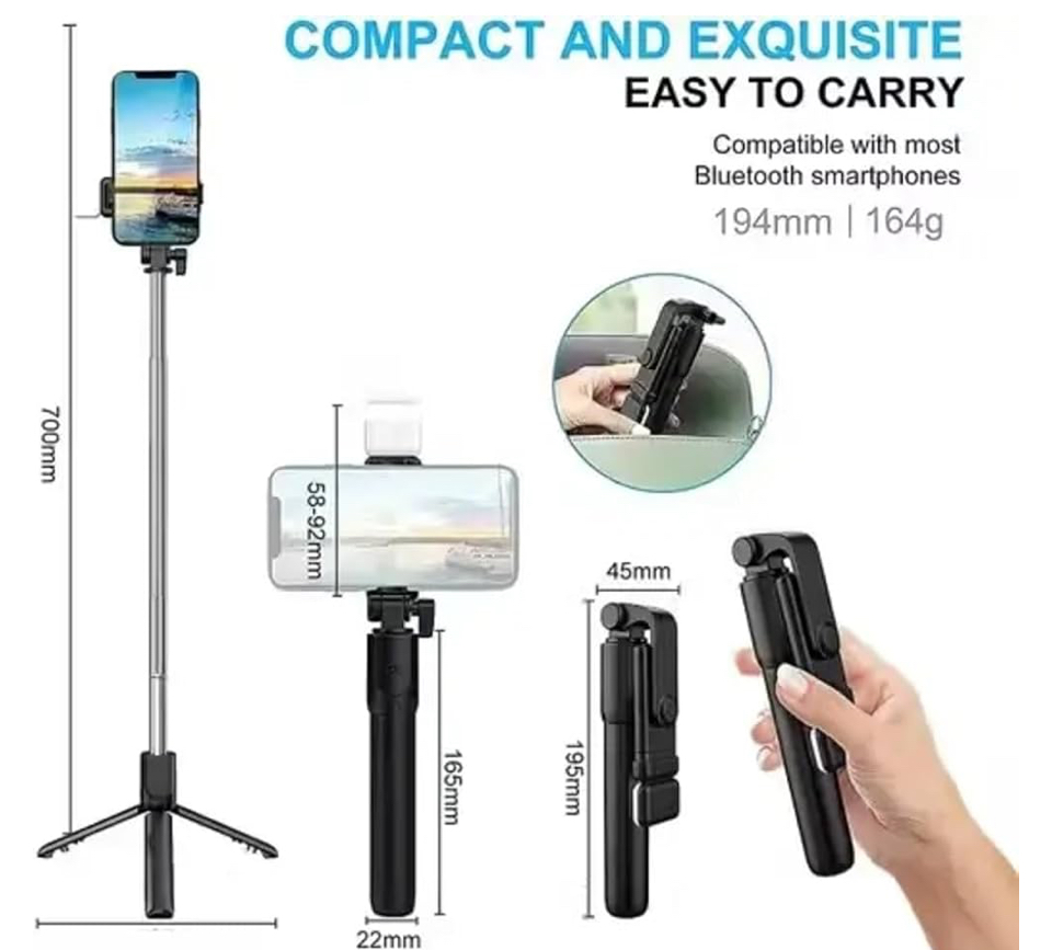 Bluetooth Extendable Selfie Stick with Wireless Remote Adjustable and Rotatable Design