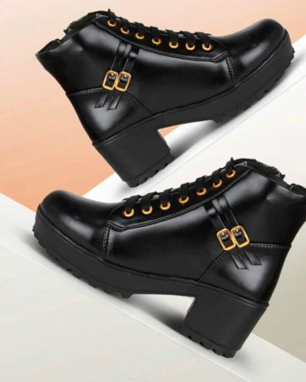 Trendy/Classy/ BLACK Ankle Boots With Gold Buckle For Womens/Girls