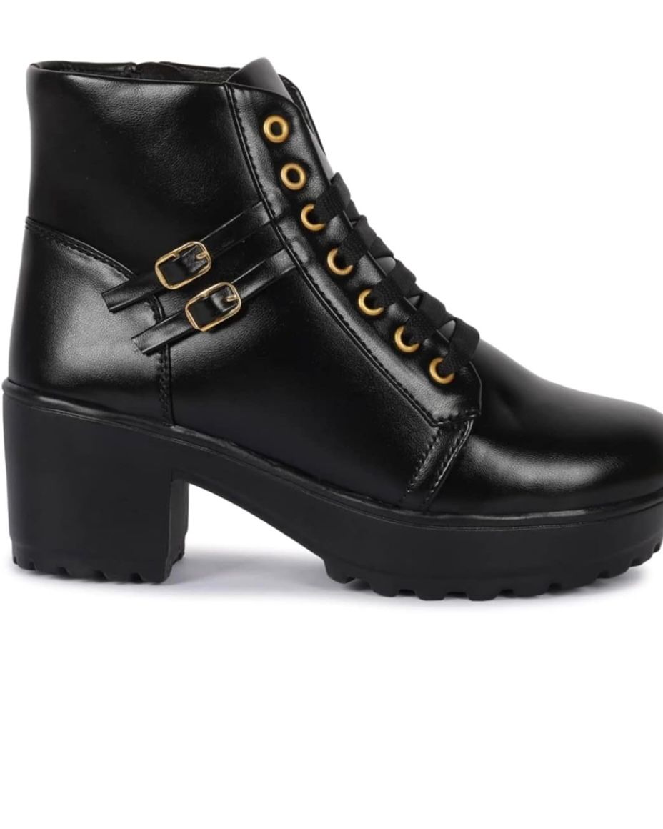 Trendy/Classy/ BLACK Ankle Boots With Gold Buckle For Womens/Girls