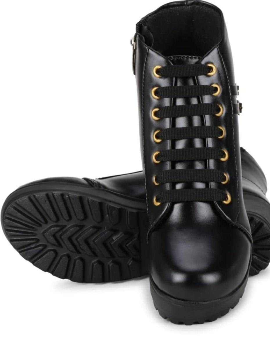 Trendy/Classy/ BLACK Ankle Boots With Gold Buckle For Womens/Girls