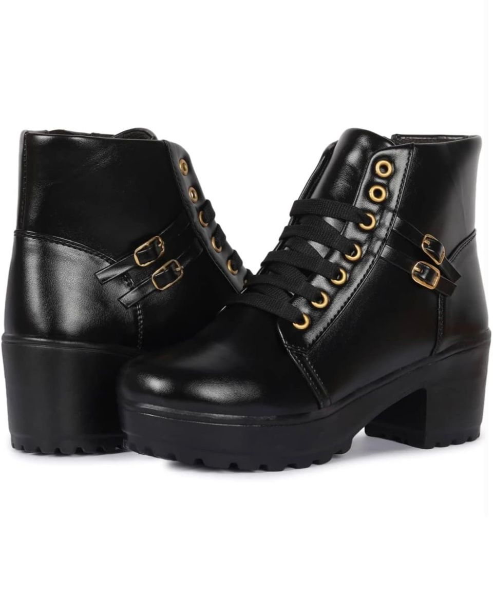 Trendy/Classy/ BLACK Ankle Boots With Gold Buckle For Womens/Girls