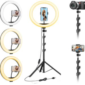 LED Ring Light with Adjustable Tripod Stand, 3 Lighting Modes for Makeup, TikTok, Reels, Video Shooting & Live Streaming | Foldable & Portable – Black