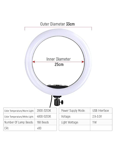 LED Ring Light with Adjustable Tripod Stand, 3 Lighting Modes for Makeup, TikTok, Reels, Video Shooting & Live Streaming | Foldable & Portable – Black